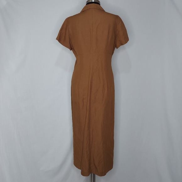 Casual Corner Midi Shirt-Dress Button Pocket Collar Short Sleeve Rust Linen 12 - Picture 3 of 5
